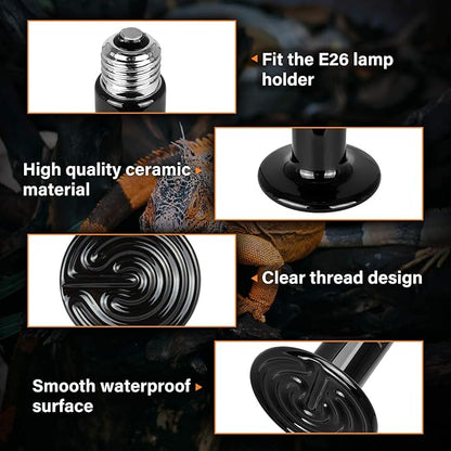 Simple Deluxe 25W Ceramic Heat Lamp, Reptile Heat Bulb Emitter, No Light Emitting Brooder Coop Heater for Amphibian Pet & Incubating Chicken, Black, 4 Pack SimpleDeluxe