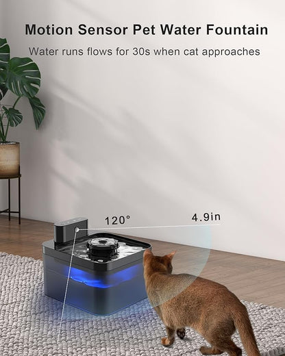 Wireless Cat Water Fountain: Pet Water Fountain Battery Operated,Cat Water Fountain with Motion Sensor,2L/67oz Automatic Cat Fountain for Drinking with Quiet Pump Inside Easy Clean BPA-Free - PAWPICO