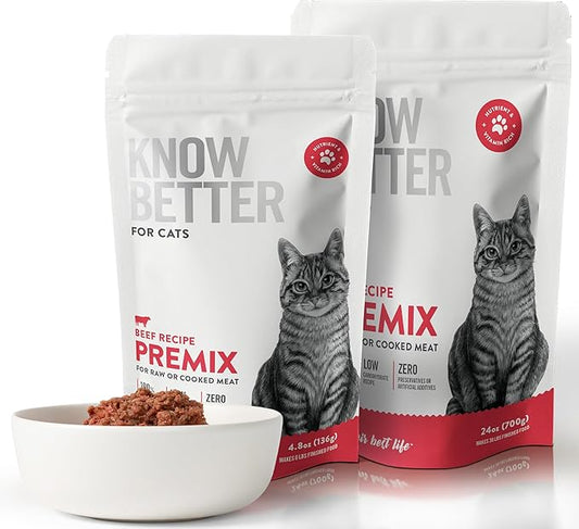 Know Better for Cats – Beef Recipe, RAW Cat Food Premix/Supplement for Making Homemade Cat Food, All Natural, Holistic Veterinarian Approved, Grain Free, No Artificial Additives - PAWPICO