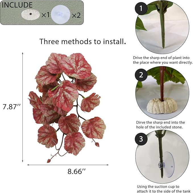 Fake Reptile Plants for Reptile Terrarium Plants, Reptile Plant Décor, Turtle Tank Plants with Suction Cup IBWell
