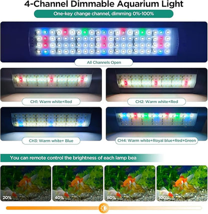 Lominie 48W Aquarium Lights,87-110CM Fish Tank LED Light Bar,Full Spectrum Aquarium Plant Light with Timer for Refugium Algae Fish Tank, IP68 Waterproof (Freshwater/36-46IN) Lominie