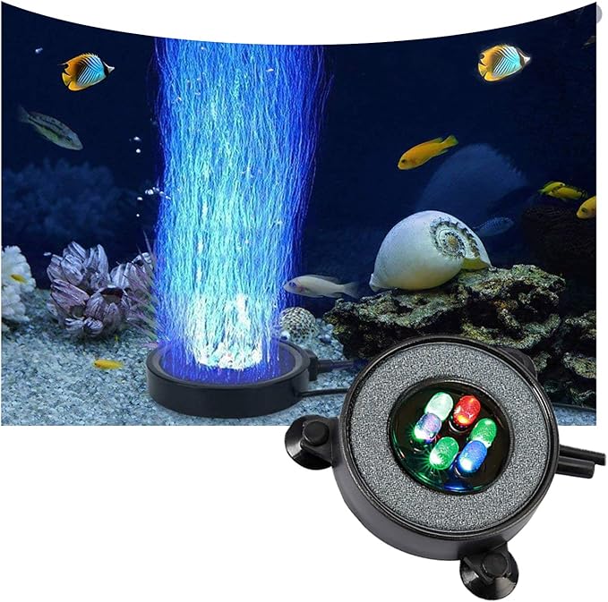LED Aquarium Air Stones Fish Tank Bubbler Light Air Stone Diffuser Decor Lamp with Sucker Colorful Backgound Lighting (2.2inch Light Disk(No Remote)) JackSuperAquariumPetsFocus