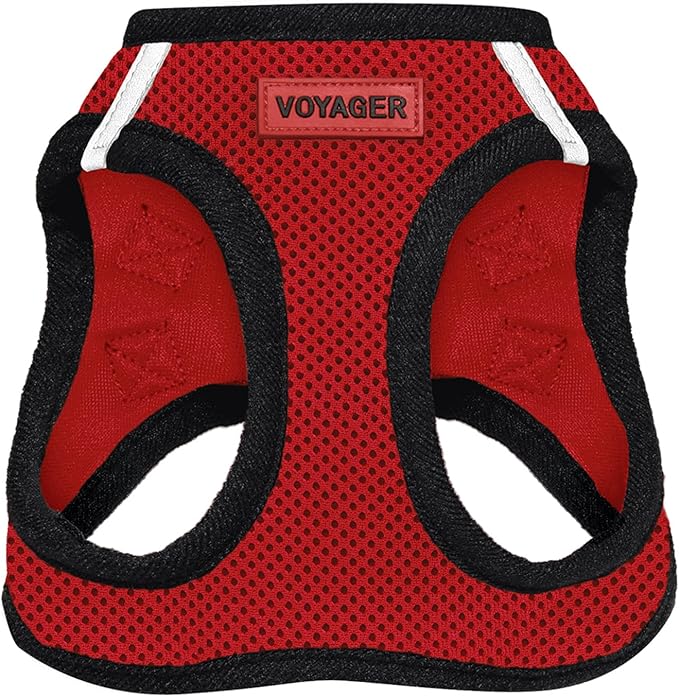 Voyager Step-in Air Dog Harness - All Weather Mesh, Reflective, No Pull Harness for Small, Medium Dogs, Cats - Secure with Hook & Loop Fastener, Buckle, Double D-Rings - Red/Black Trim, L BestPetSuppliesLLC