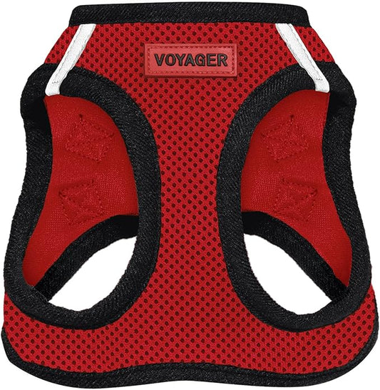Voyager Step-in Air Dog Harness - All Weather Mesh, Reflective, No Pull Harness for Small, Medium Dogs, Cats - Secure with Hook & Loop Fastener, Buckle, Double D-Rings - Red/Black Trim, L BestPetSuppliesLLC