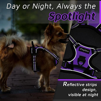 Eagloo Small Dog Harness No Pull, Service Vest with Reflective Strips and Control Handle, Adjustable and Comfortable for Easy Walking, No Choke Pet Harness with 2 Metal Rings, Purple, XS GoExplorewithEagloo