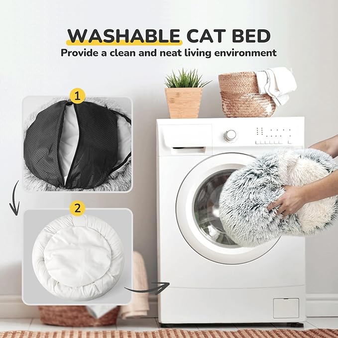 CATISM Cat Bed, Plush Hooded Cat Beds for Indoor Cats, Calming Cat Nest, Self Warming Cat Bed Cave, Cozy Cat Pod for Indoor Cat or Small Dog, Removable Washable Cat Cove with Non-Slip Bottom - PAWPICO
