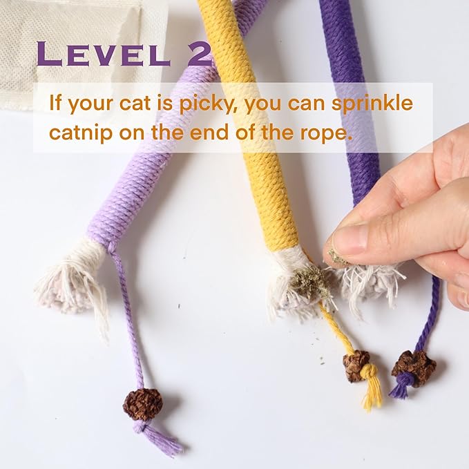 Cat Toys for Indoor Cats, Kitten Toys for Indoor Kittens, Catnip Rope Chew Toys for Teeth Cleaning, Interactive Cat Teething Toy, Kitty Kicker Toy, 3 Pack (Plus 1 Pouch of Catnip) - PAWPICO