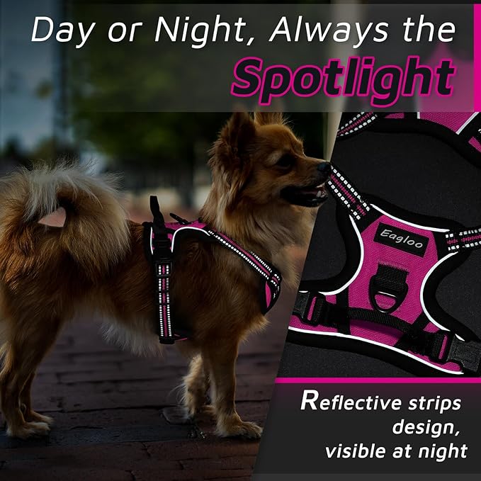 Eagloo Small Dog Harness No Pull, Service Vest with Reflective Strips and Control Handle, Adjustable and Comfortable for Easy Walking, No Choke Pet Harness with 2 Metal Rings, Rose Red, XS GoExplorewithEagloo