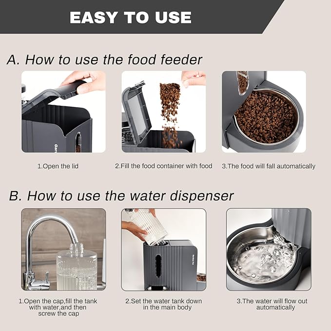 Gardner Pet Automatic Gravity Cat Food Feeder and Water Dispenser Stainless Steel Two-in-One Set Large Capacity Dispenser for Pets Dogs, Puppies, Kittens, Rabbits - PAWPICO