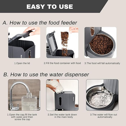 Gardner Pet Automatic Gravity Cat Food Feeder and Water Dispenser Stainless Steel Two-in-One Set Large Capacity Dispenser for Medium, Large Dogs, Puppies, Kittens, Rabbits-(1.6 Gallons x 2) - PAWPICO