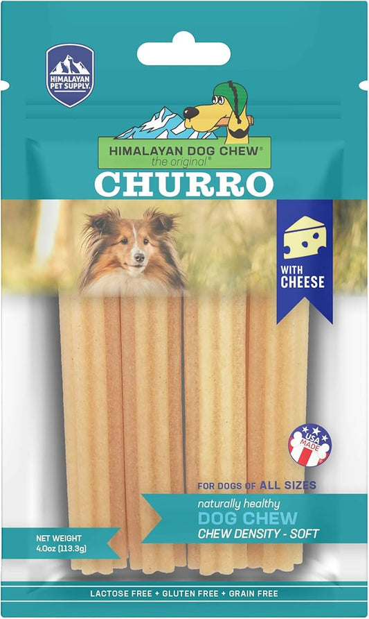 yaky CHURRO Himalaya Cheese Treats | Lactose Free | Gluten Free | Grain Free | USA MADE | for All Breeds | 4 CHURROs per Pouch | Original Cheese Flavor - PAWPICO