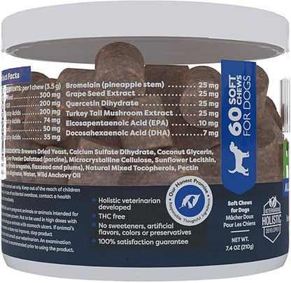 Only Natural Pet Allergy, Skin & Coat Hemp Soft Chews - Allergy Immune Bites for Dogs, Omega 3 Supplement, Hemp Oil - Calming Treats for Itchy Skin Relief, Hot Spot - (60 Count) OnlyNaturalPet