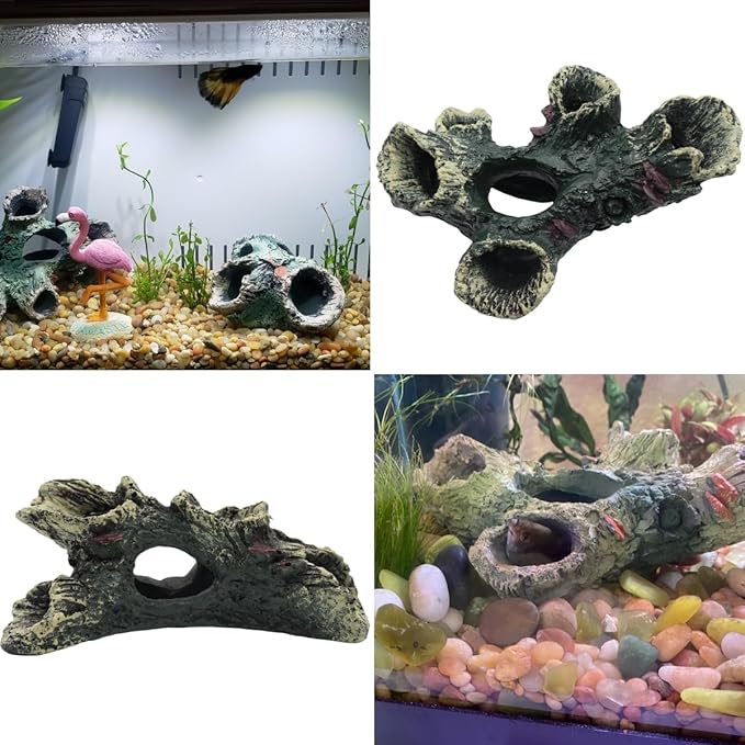 DoubleWood 3 PCS Decaying Trunk Aquarium Betta Fish Ornament Driftwood Resin Crafts Ornament for Aquarium Decoration Fish Tank Wood with Holes & Aquarium Caves Fish Tank Wood Decor DoubleWood