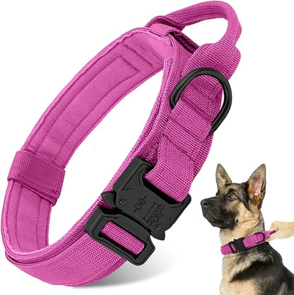 Tactical Dog Collar Heavy Duty Metal Buckle with Handle for Dog Training (Pink, M) ANTSWISH