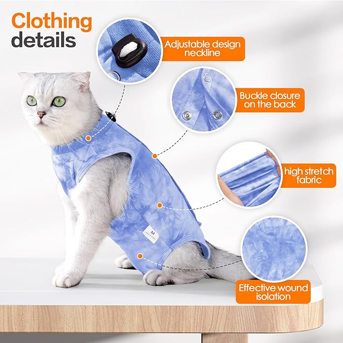 Cat Recovery Suit for Abdominal Wounds or Skin Diseases, Breathable Cat Surgery Recovery Suit E-Collar Alternative for Cats, After Surgery Wear Surgical Suit for Cats Anti Licking Wounds Kodervo