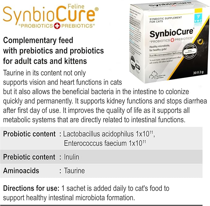 I Probiotics & Prebiotics for Cats I Powder Cat Supplement I Digestive Health Support I 200 Billion Bacteria Per Sachet I 30 Sachets*2 g PawsomeCure