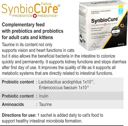 I Probiotics & Prebiotics for Cats I Powder Cat Supplement I Digestive Health Support I 200 Billion Bacteria Per Sachet I 30 Sachets*2 g PawsomeCure