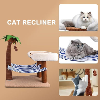 Cat Scratch Post with Hammock,29.5 Inches Tall Cat Scratcher with Cat Bed for Indoor Cats,Sisal Rope Cat Tree Scratching Post Tall with Hanging Ball for Small Cat Kitten - PAWPICO