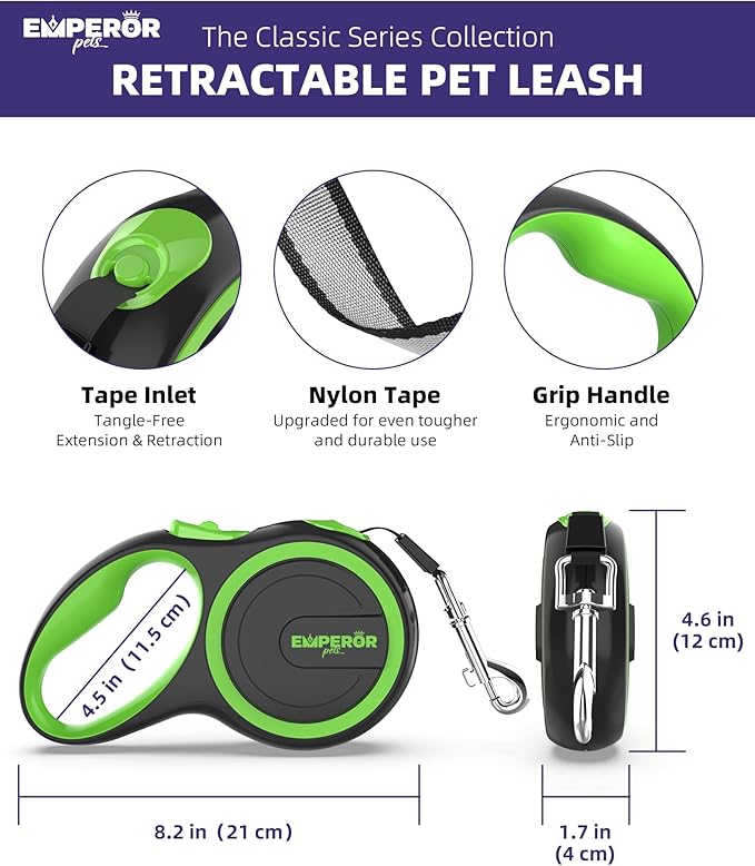 Emperor Pets 26 ft Retractable Dog Leash Large Dogs - Up to 110lb, Large Dog Leash Heavy Duty Dog Leash Retractable 26 ft, Dog Leashes for Large Breed Dogs, Dog Leashes for Medium Dogs -GN26 EmperorPets