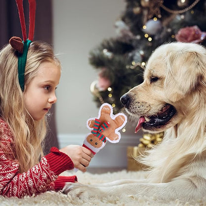 DODODOLA Dog Toys Squeaky Dog Toys with Crinkle Paper Cute Stuffed Gingerbread Man Durable Dog Plush Toys for Large Breed Dog Chew Toys for Small, Medium, Large Dogs (Gingerbread Man) - PAWPICO