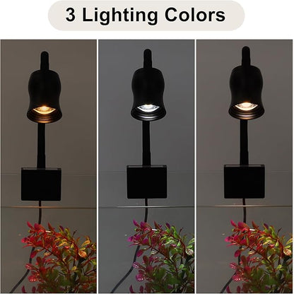 Fish Tank Light, Aquarium Light, USB Small Aquarium Light with Timer, 360° Rotate Aquarium Lamp, 3 Colors Adjustable Focal Length, Black CAPASTEC