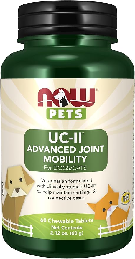 NOW Foods® Pets, UC-II® Advanced Joint Mobility for Dogs and Cats, Veterinarian formulated, Help Maintain Cartilage and Connective Tissue*, 60 Chewable Tablets (60 Grams) NOW