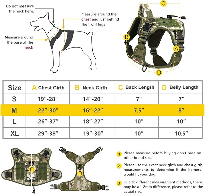 WINGOIN Tactical Dog Harness for Medium Dogs, Heavy Duty No Pull Dog Harness with Handle, Adjustable Reflective Military K9 German Shepherd Dog Vest for Training, Walking, Hiking, Green Camo (M) WINGOIN