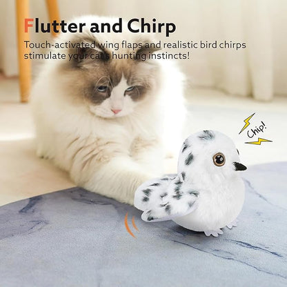 Flapping Owl Cat Toys, Interactive Cat Exercise Toy with Lifelike Bird Chirp, USB Rechargeable Automatic Cat Kicker Catnip Toys for Bored Indoor Adult Cats Kittens - PAWPICO