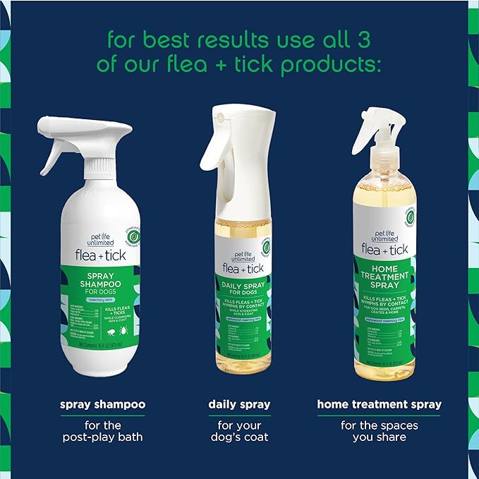 Pet Life Unlimited Natural Flea and Tick 3-Step Kit - Flea and Tick Spray for Dogs, Flea Spray for Home, and Flea and Tick Shampoo for Dogs - Plant-Based Flea and Tick Kit - Made in USA - 3-Step Kit PetLifeUnlimited