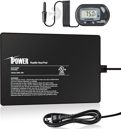 iPower 8 by 12-Inch 16W Reptile Heat Mat, LCD Digital Aquarium Thermometer, Under Tank Warmer Terrarium Heat Pad for Turtles Lizards Frogs and Other Small Animals, Multi Sizes iPower