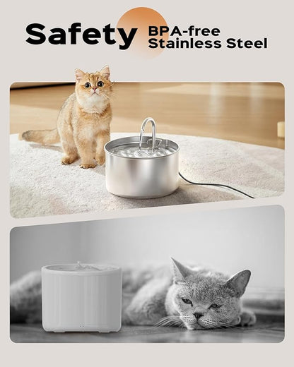 Cat Water Fountain Stainless Steel: Pet Water Fountains Indoor Metal Automatic Cat/Dog Waterer Bowls Faucet Bottle Watering Pets 24/7 Running Water Dispenser for Drinking - PAWPICO