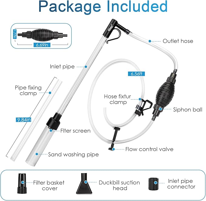 hygger Gravel Vacuum for Aquarium, Aquarium Siphon Vacuum Cleaner for Fish Tank Gravel and Sand Cleaning, Remove Dirt, Water Change, Aquarium Gravel Cleaner with Adjustable Water Flow (S) hygger
