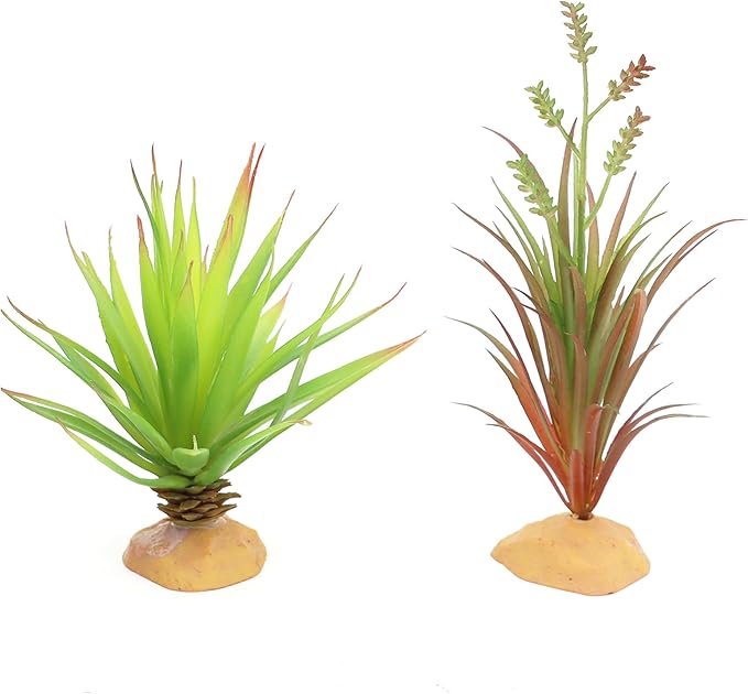 JIHAQUA Reptile Terrarium Decor 2-Piece Realistic Succulent Set,Lifelike Plastic Plants for Geckos, Bearded Dragons,Snakes,Turtles,Lizards,Insects Reptile Habitats JIHAQUA