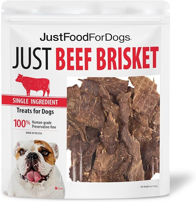 JustFoodForDogs Single-Ingredient Healthy Dog Treats, Beef Brisket, Made in The USA, 5 oz - PAWPICO
