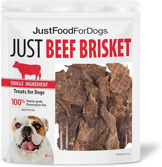 JustFoodForDogs Single-Ingredient Healthy Dog Treats, Beef Brisket, Made in The USA, 5 oz - PAWPICO