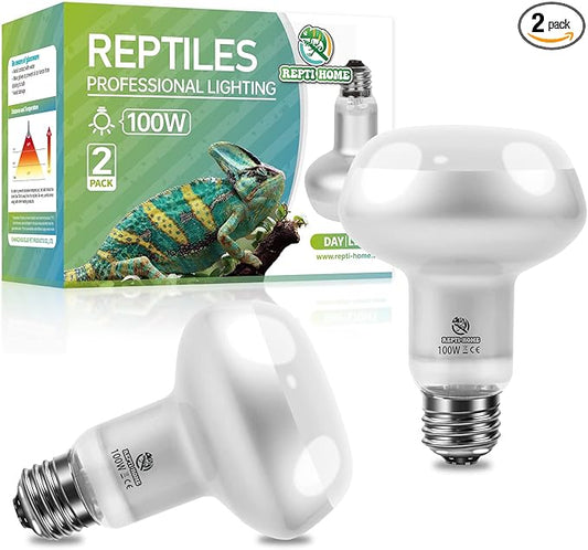 Intense Reptile Heat Lamp Bulbs -2 Pack 100W, Intense Reptiles & Amphibians UVA Basking Spot Lamp Bulb,Simulate Natural Sunlight Reptile Daylight Heat Bulb for Bearded Dragon, Snake REPTIHOME
