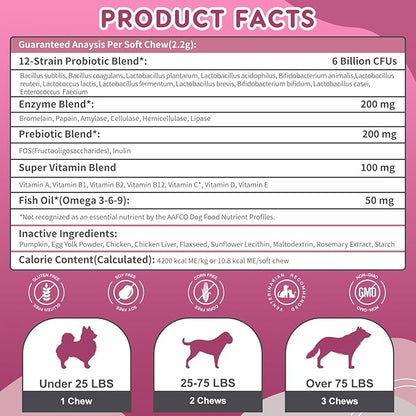 Probiotics for Dogs - Dog Probiotics and Digestive Enzymes for Digestive Health - Plus Fish Oil & Vitamins Supplement for Allergies & Immune & Itchy Skin, 120 Chicken Flavor Probiotic Soft Chews NATURETARGET