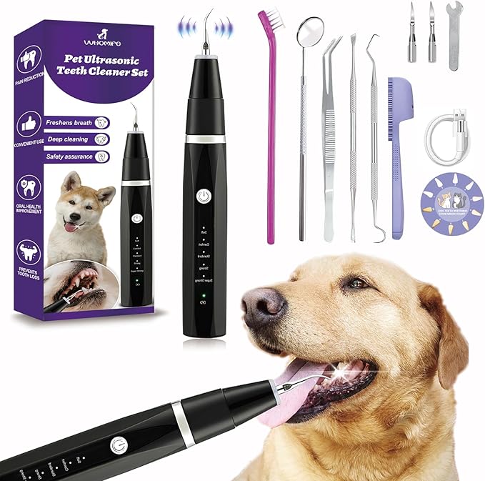 Dog Teeth Cleaning Kit-Dog Tooth Plaque Remover-Ultimate Pet Dental Care Kit - Ultrasonic Teeth Cleaner and Plaque Remover for Dogs | Complete Oral Hygiene Solution-Black VVHOMIFE