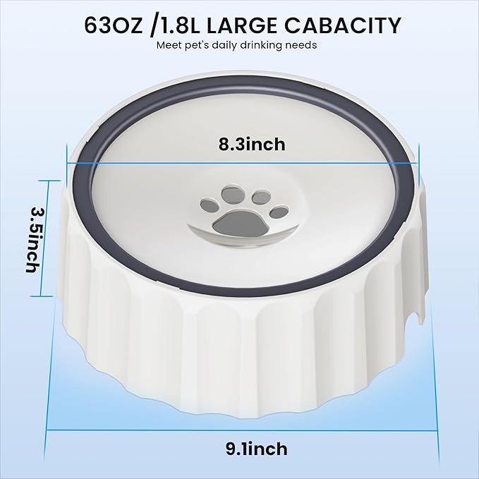 Dog Water Bowl No Spill 70oz/2L Large Capacity Dog Water Bowl Dispenser Non Slip No Splash Dog Water Bowl Pet Slow Feeder No Drip Dog Water Bowl on Vehicle Slow Water Bowl for Dogs and Cat White - PAWPICO