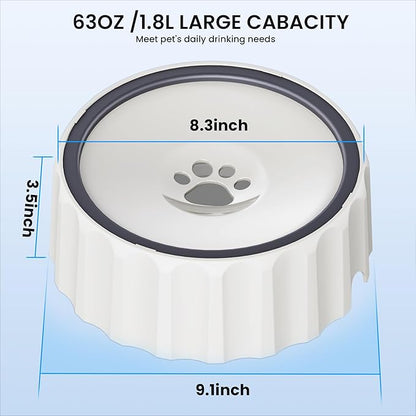 Dog Water Bowl No Spill 70oz/2L Large Capacity Dog Water Bowl Dispenser Non Slip No Splash Dog Water Bowl Pet Slow Feeder No Drip Dog Water Bowl on Vehicle Slow Water Bowl for Dogs and Cat White - PAWPICO