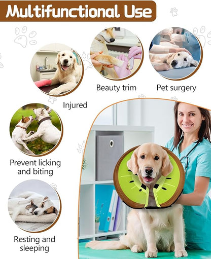 Dog Cone Collar for Small Medium Large Dogs for After Surgery, Pet Inflatable Neck Donut Collar Soft Protective Recovery Cone for Dogs and Cats-Alternative E Collar Does Not Block Vision-Kiwifruit,M MIDOG