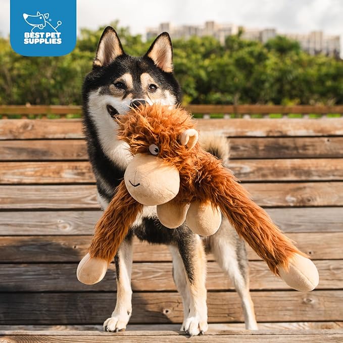 Best Pet Supplies O-Hug-Atan Interactive Squeaky Plush Toy for Small and Medium Breed Puppies or Dogs - O-Hug-Atan (Brown) - PAWPICO