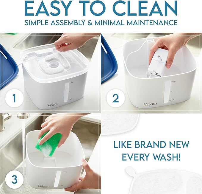 Veken 95oz/2.8L Pet Fountain, Automatic Cat Water Fountain Dog Water Dispenser with Replacement Filters for Cats, Dogs, Multiple Pets (Grey, Plastic) - PAWPICO