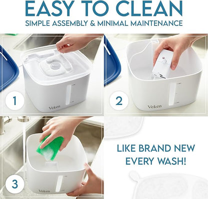 Veken 95oz/2.8L Pet Fountain, Automatic Cat Water Fountain Dog Water Dispenser with Replacement Filters for Cats, Dogs, Multiple Pets (Grey, Plastic) - PAWPICO