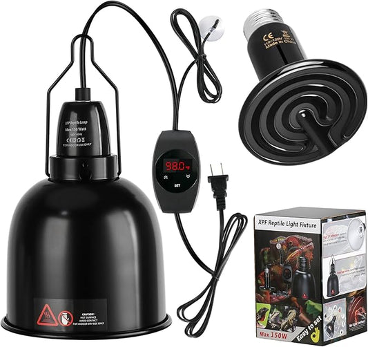 Reptile Light Fixture with Thermostatic Timer, 5.5'' Reptile Heat Lamp Fixture, Added Switch Control Function with 100W Heat Lamp Bulbs for Reptile Glass Terrariums PAWPICO