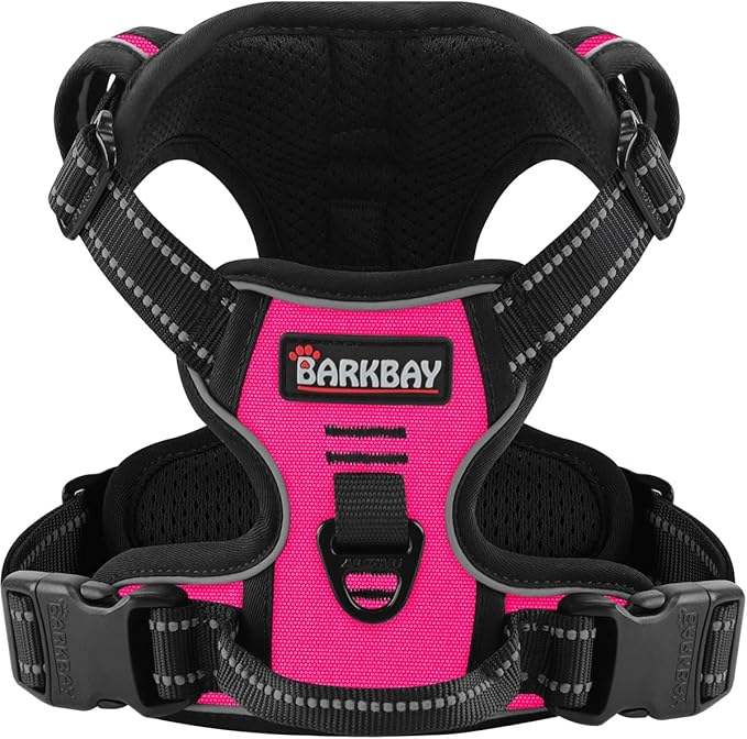BARKBAY No Pull Pet Harness Dog Harness Adjustable Outdoor Pet Vest 3M Reflective Oxford Material Vest for PINK Dogs Easy Control for Small Medium Large Dogs (L) BARKBAY