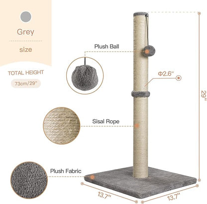 29 Inches Cat Scratching Post, Cat Scratch Post Kitten Scratcher with Sisal Rope, Scratching Post for Indoor Cats with Hanging Ball - PAWPICO