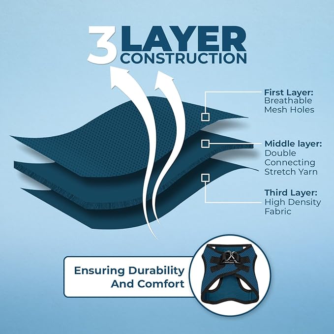 Voyager Step-In Air Dog Harness - All Weather Mesh, Reflective, No Pull Harness for Small, Medium Dogs, Cats - Secure with Hook & Loop Fastener, Buckle, Double D-Rings - Blue/Black Trim, XXS BestPetSuppliesLLC