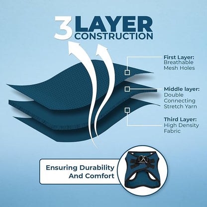 Voyager Step-In Air Dog Harness - All Weather Mesh, Reflective, No Pull Harness for Small, Medium Dogs, Cats - Secure with Hook & Loop Fastener, Buckle, Double D-Rings - Blue/Black Trim, XXS BestPetSuppliesLLC