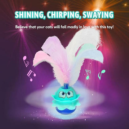 LEWISER Cat Toys Monster, 3in1 Rechargeable Automatic Interactive Cat Toy for Indoor Cats Exercise, Real Feathers, Silicone and Butterfly Tail, LED Lighting, Mice Squeak Chirping, Blue - PAWPICO